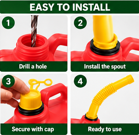 Universal Flexible Gas Can Spout Replacement Kit with Vent Caps & Gaskets