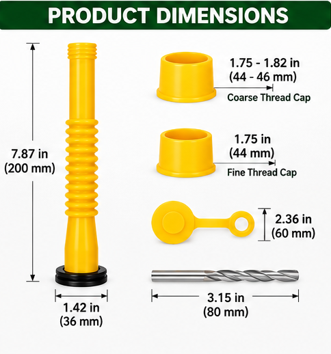 Universal Flexible Gas Can Spout Replacement Kit with Vent Caps & Gaskets