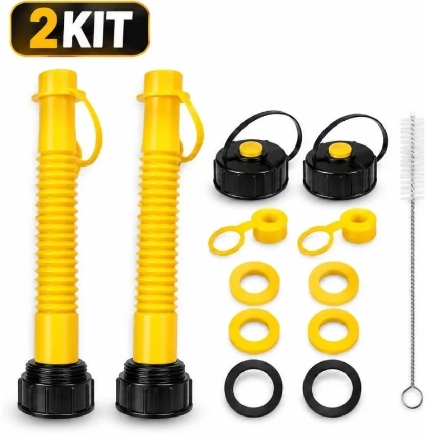 Universal Flexible Gas Can Spout Replacement Kit with Vent Caps & Gaskets